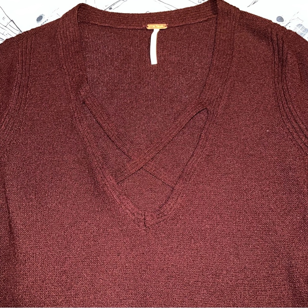 Free People Burgundy Criss Cross Tunic Sweater Dress - Picture 8 of 13